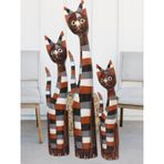 Ahşap Dekoratif 3 lü Kedi Çizgili 100,80,60 Cm, 3 Parça Otantik El Yapımı Obje Biblo