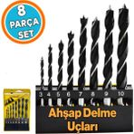 Ahşap Delme Matkap Ucu Set 8 'li Paket Ağaç Sunta Kartonpiyer Delme 3 4 5 6 7 8 9 10 mm Çap - Siyah