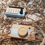 Ahşap Eğitici Oyuncak Set Elyapımı Baby Radyo + Fotoğraf Makinesi (Bebek Mavisi)
