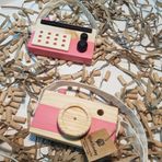 Ahşap Eğitici Oyuncak Set Elyapımı Baby Radyo + Fotoğraf Makinesi (Gül Kurusu)