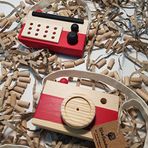 Ahşap Eğitici Oyuncak Set Elyapımı Baby Radyo + Fotoğraf Makinesi (Kırmızı)