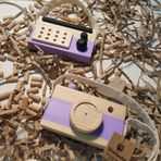 Ahşap Eğitici Oyuncak Set Elyapımı Baby Radyo + Fotoğraf Makinesi (Lila)
