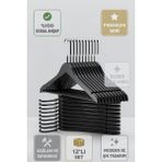 Ahşap Elbise Askısı 12’li Set – Gold Kanca Masif Beyaz Premium Seri - Siyah - Gümüş