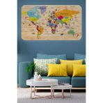 Ahşap Görünümlü Eğitici Detaylı Atlası Dünya Haritası Duvar Sticker -60x105-3842 Dropçek eticaretdrpharitastcker-3842