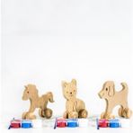 Ahşap Hayvan Figürleri Boyama Seti, At, Kedi, Köpek, Hobi Malzemeleri - Seçenek 1 - Ahşap - Ceviz