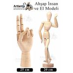 Ahşap İnsan Modeli 20 cm ve El Modeli 25 cm 1 Paket Hareketli İnsan ve El Manken Maketi Esnek Çizim Modeli