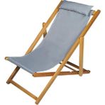 Ahşap Katlanabilir Taşınır Şezlong. Plaj, Bahçe, Teras, Balkon Şezlongu. (Gri)