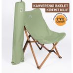 Ahşap Katlanır Kamp & Bahçe Sandalyesi – Kahverengi Iskelet - Su Yeşili Kılıf