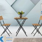 Ahşap Katlanır Masa Sandalye Bahçe Balkon Mutfak Takımı 2 Sandalye 1 Masa Bistro Takım
