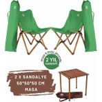 Ahşap Katlanır Masa Sandalye Seti Kahverengi Iskelet Yeşil Kılıf -50X50X50 Kahverengi Masa - 6456 Ecorce Tube Marron - Polyester