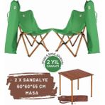 Ahşap Katlanır Masa Sandalye Seti Kahverengi Iskelet Yeşil Kılıf -60X60X55 Kahverengi Masa - 6456 Ecorce Tube Marron - Polyester