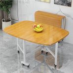 Ahşap Katlanır Yemek Masası, Uzatılabilir Damla Yapraklı ve Üniversal Tekerlek, Restoran, Oturma Odası, Veranda, Güverte Çok İşlevli, Yer Tasarruflu Masa ve Sandalyeler (Renk: E Boyut: 100 x 60 cm)