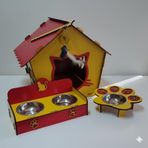 Ahşap Kedi Evi ve Çiftli Mama Su Kabı Seti | 3 Renk Seçeneği | Ergonomik Paslanmaz Çelik Kedi Besleme İstasyonu ve Yuvası | Dekoratif Evcil Hayvan Ürünü