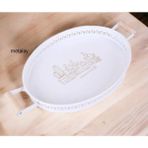 Ahşap Kulplu 37CM Metal Servis Tepsisi, Kahve ve Sunum Tepsisi, Kakıtüs Baskılı - Ahşap - Bej - Siyah - Seçenek 1