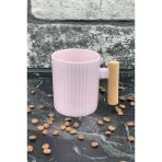 Ahşap Kulplu Seramik Mug Kupa Bardak 225Cc 1 Adet Pembe