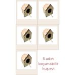Ahşap Kuş Evi Yuvası , Hobi , Hediyelik, Boyama Ham Mdf (Etkinlik Için) 5'li