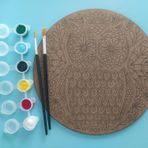 AHŞAP MANDALA 20x20 cm DAİRE MDF üzerine UV baskı modeller- DESENLİ BAYKUŞ Mandala Set Boyama