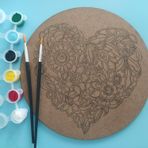 AHŞAP MANDALA 20x20 cm DAİRE MDF üzerine UV baskı modeller- KALP DESENLİ Mandala Set Boyama