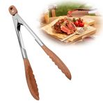 Ahşap maşa, ızgara maşası, birinci sınıf ahşap ve paslanmaz çelik mutfak maşası, 30 cm, et maşası, ızgara maşası, paslanmaz çelik, masif ahşap uçlu, pişirme ve servis için