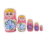 Ahşap Matruşka Bebek Beşli Set Pembe