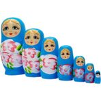 Ahşap Matruşka Bebek Yedili Set Mavi