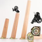 Ahşap mobilya ayakları, 4'lü set, masif ahşaptan konik masa ayakları, tekerlekli, kaymaz, bilgisayar masası, çalışma masası, yemek masası için, 65 cm