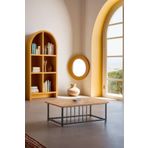 Ahşap Orta Sehpa 60x90 Modern Metal Ayak Siyah Tam Çerçeve Çam Desen Salon Ofis Balkon Sehpası