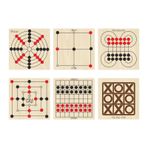 Ahşap Oyun Seti 6lı. Dama+3 Taş+9 Taş+bihar+surakarta+tic-tac-toe