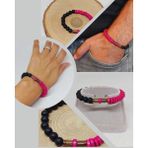 Ahşap Pembe Renkli & Oniks Taşı 8mm Unisex Tasarım Bileklik Hawaii Model (11103)