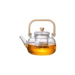 Ahşap Saplı Cam Filtreli Demlik 1000 ml - Dayanıklı Cam Bitki Çayı Demlik - standart