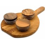 Ahşap Saplı Tahta ve 3 Adet Ahşap Kapaklı Cam Sosluk Set - %100 Zeytin Ağacı