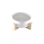 Ahşap Stand Ve Seramik Kase İle Minimalist Kedi Mama/Su Kabı Tekli (Beyaz)