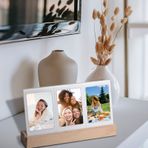 Ahşap Standlı Aydınlatılmış LED Çerçeve, 3 Açıklık Kişiselleştirilmiş Akrilik Cam Resim LED Aydınlatma Fotoğraf Çerçevesi Masa Çerçeveleri 7,6 Cm Büyük Fotoğraflar