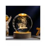 Ahşap Standlı Cam Küre Işıklı Göz Yormayan Ay Motifli Masaüstü Aydınlatma Gece Lambası Dekoratif Çocuk Odası Salon Yatak Odası Lamba 6Cm X 6Cm (Ayda Unicorn) [Enerji Sınıfı A]
