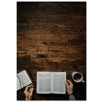 Ahşap Tablo Açık Kitap Not Defteri ve Kahve