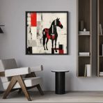 Ahşap Traverten Dokulu Soyut Tablo, Black Red Horse