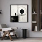 Ahşap Traverten Dokulu Soyut Tablo, Black Round