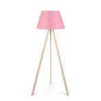 Ahsap Uc Ayakli Tripod Lambader Pembe Kumas
