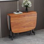 Ahşap Uzatılabilir Yemek Masası Evrensel Tekerlekler ile Katlanır Kelebek Masa SpaceSaving Drop Leaf Gateleg Tasarım Yuvarlak Kenarlar Kahverengi 120x80x75CM