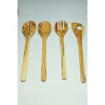 Ahşap Vadisi Zeytin Ağacı El Yapımı 30 cm 4 Parça Ahşap Mutfak Seti, Tahta Kaşık, Çatal, Spatula, Kevgir - Ağaç desenli