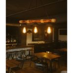 Ahşap ve Jüt Halatlı 3'lü Sarkıt Avize, Endüstriyel Vintage Tarz, E27 Duy, Kafe Ev Restoran İçin