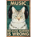 Ahşap Vintage Tablo " Music Because Murder is Wrong" Ahşap Mdf 25x35cm