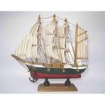 Ahşap Yelkenli Gemi Maketi, Dekoratif Denizcilik Modeli, 16x4x16 cm, El Yapımı Klasik Tekne, Yeşil ve Kırmızı Gövde, Beyaz Yelkenli