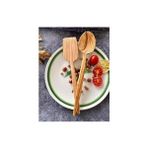 Ahşap Zeytin Ağacı El Yapımı Tahta Servis Kaşık ve Spatula Servis Seti Yemek Kaşığı Mutfak Gereçleri - Kahverengi
