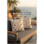 Ahsen Dekoratif Tomurcuk Temalı Punch Görünümlü Dijital Baskılı Dekoratif 2li Kırlent Kılıfı Seti