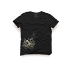 Ahtapot Tasarım Tişört – Deniz Temalı Unisex%100 Pamuk Siyah Regular Bisiklet Yaka T-shirt, Siyah, S