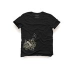 Ahtapot Tasarım Tişört – Deniz Temalı Unisex%100 Pamuk Siyah Regular Bisiklet Yaka T-shirt, Siyah, XL