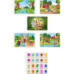 Ahtek Ahşap Çocuk Yapboz Puzzle Seti 5’li + Eşleştirme Oyunu Hafıza Kartları (geometrik Şekiller)m2