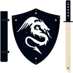 Ahtek Ahşap Oyuncak Japon Samuray-Ninja Kalkanı ve Katana Kılıcı Siyah