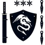 Ahtek Ahşap Oyuncak Samuray Seti 4 Lü, Kalkan +Katana Kılıcı +Ninja Yıldızı Kohga +Fırlatma Bıçağı Kunai Siyah